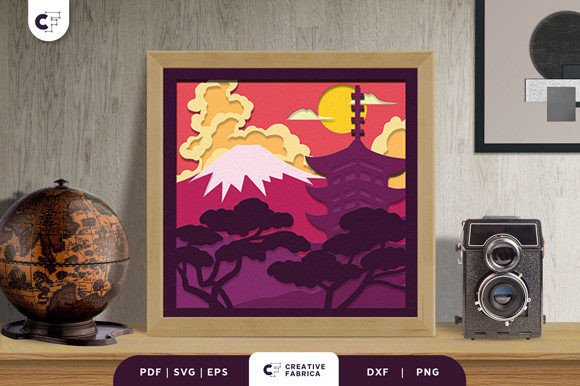 Download Mount Fuji with Cherry Blossom Paper Cut - Premium Resources