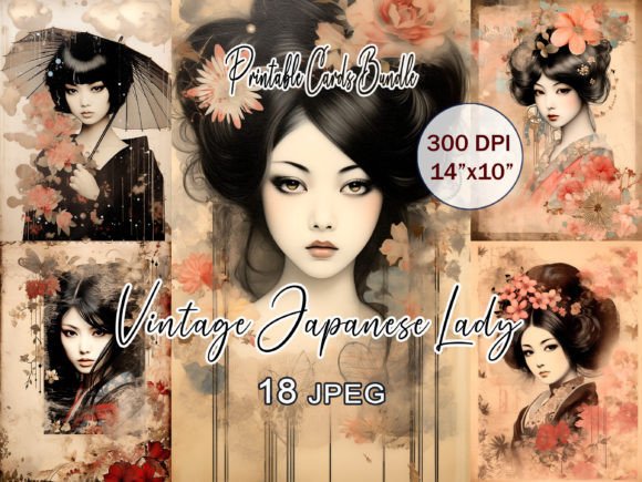 Download Vintage Japanese Lady Cards Bundle - Premium Bundle