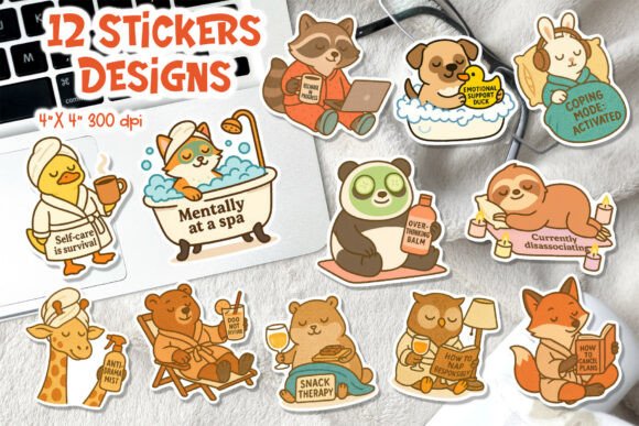 Download Funny Self-Care Animal Stickers PNG - Premium Resources